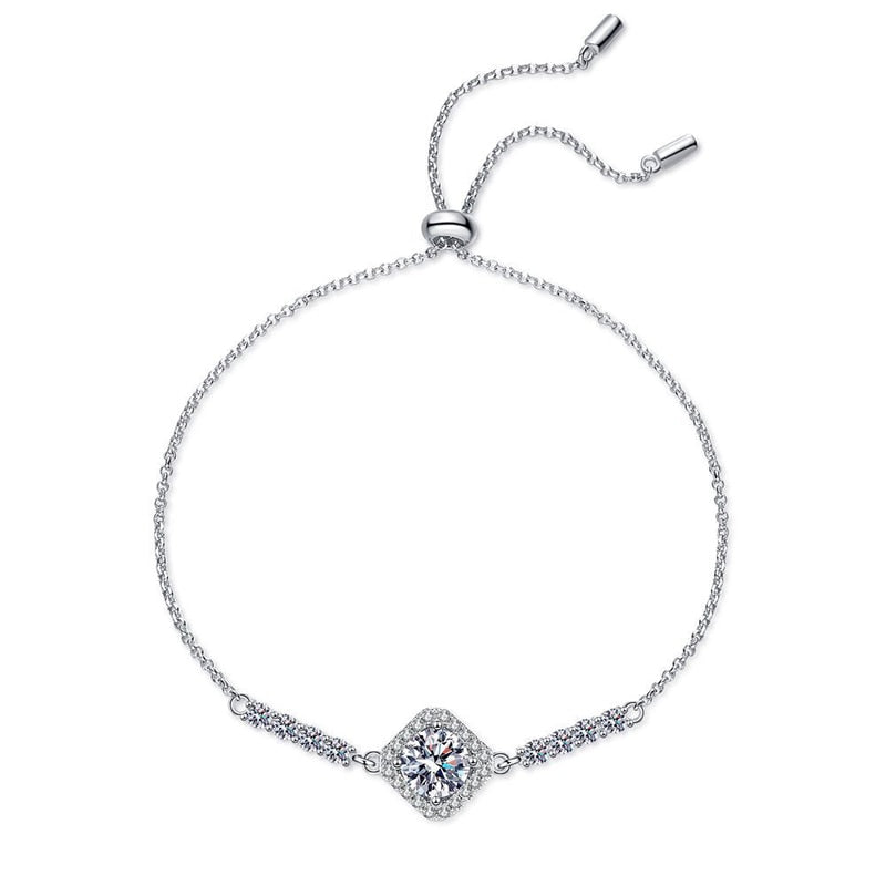 Bracelete Moissanites e Prata Folheada a Ouro Branco 14k com Zircônias.