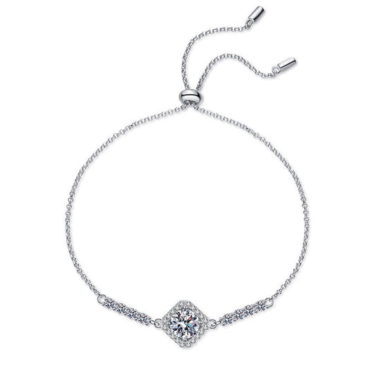 Bracelete Moissanites e Prata Folheada a Ouro Branco 14k com Zircônias.