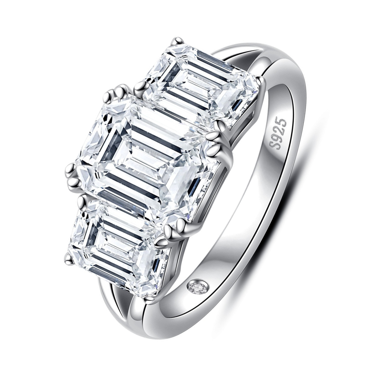 Trilogy Emerald Moissanite Ring 