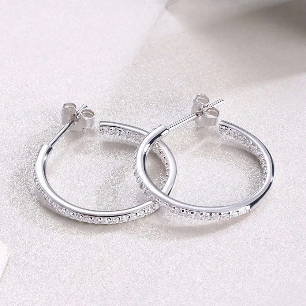 Hoop Earring Studded with Moissanites 18k White Gold Plated