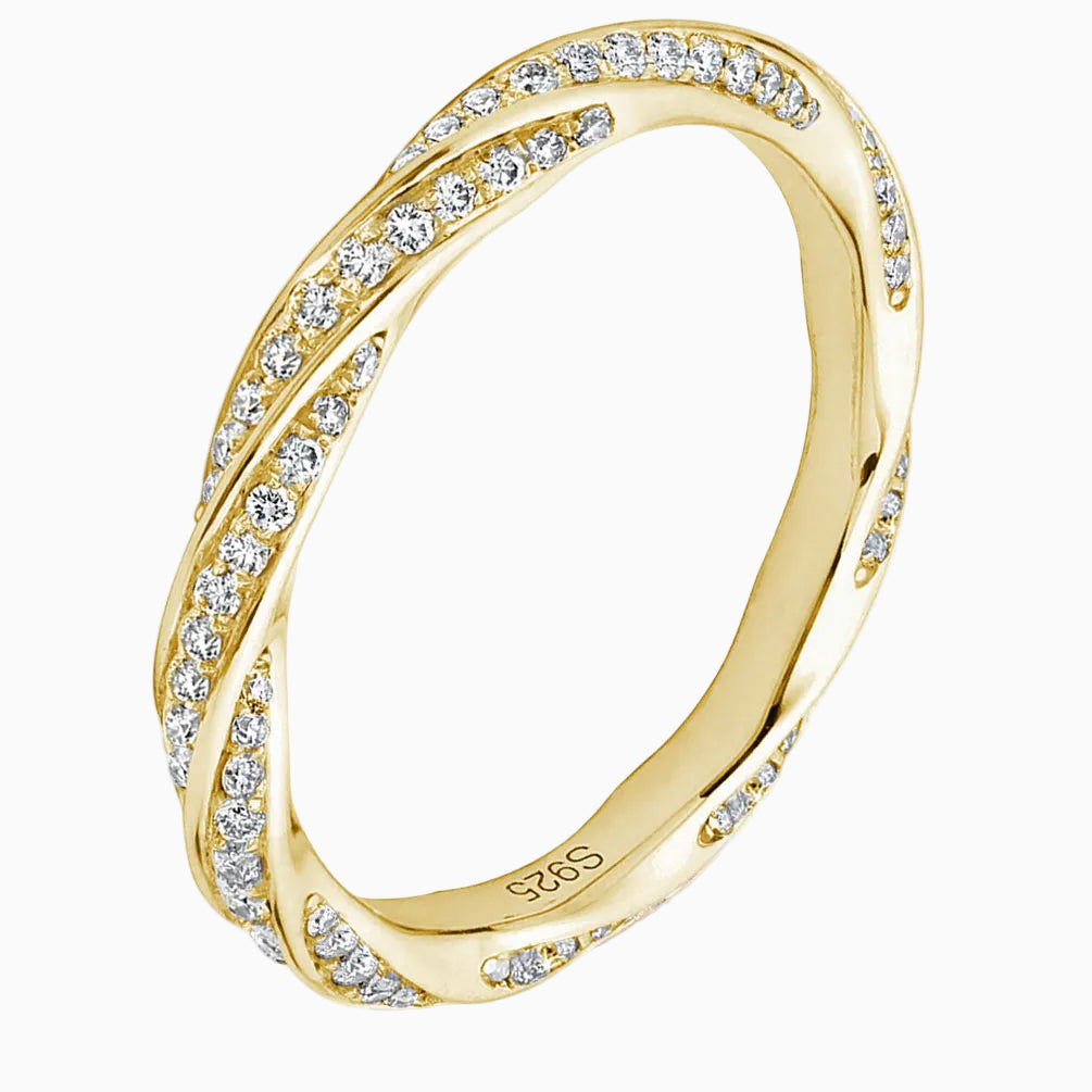 Aliança trançada em prata 925 e ouro 18k com moissanite redondo de 2,0ct.