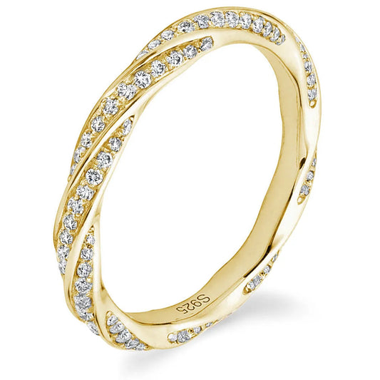 Aliança trançada em prata 925 e ouro 18k com moissanite redondo de 2,0ct.