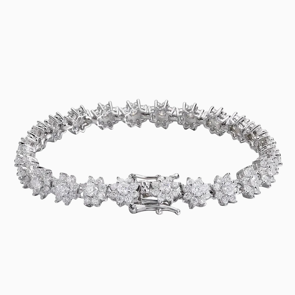 Flower Moissanite Tennis Bracelet in 925 Sterling Silver