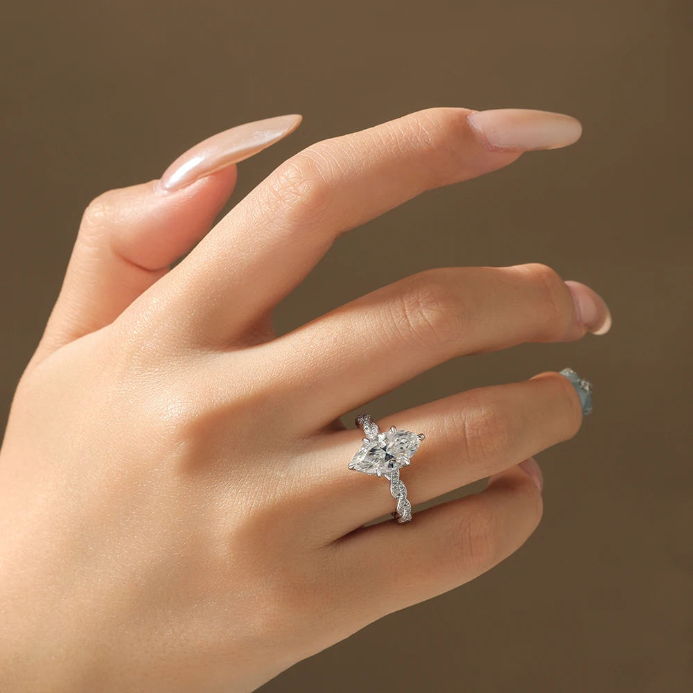 3ct Marquise Cut Moissanite Ring in 925 Sterling Silver