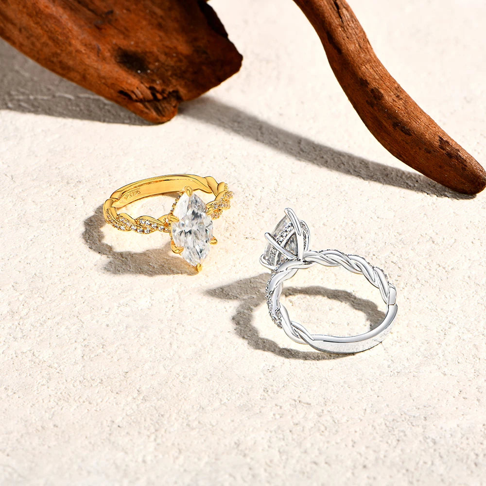 3ct Marquise Cut Moissanite Ring in 925 Sterling Silver