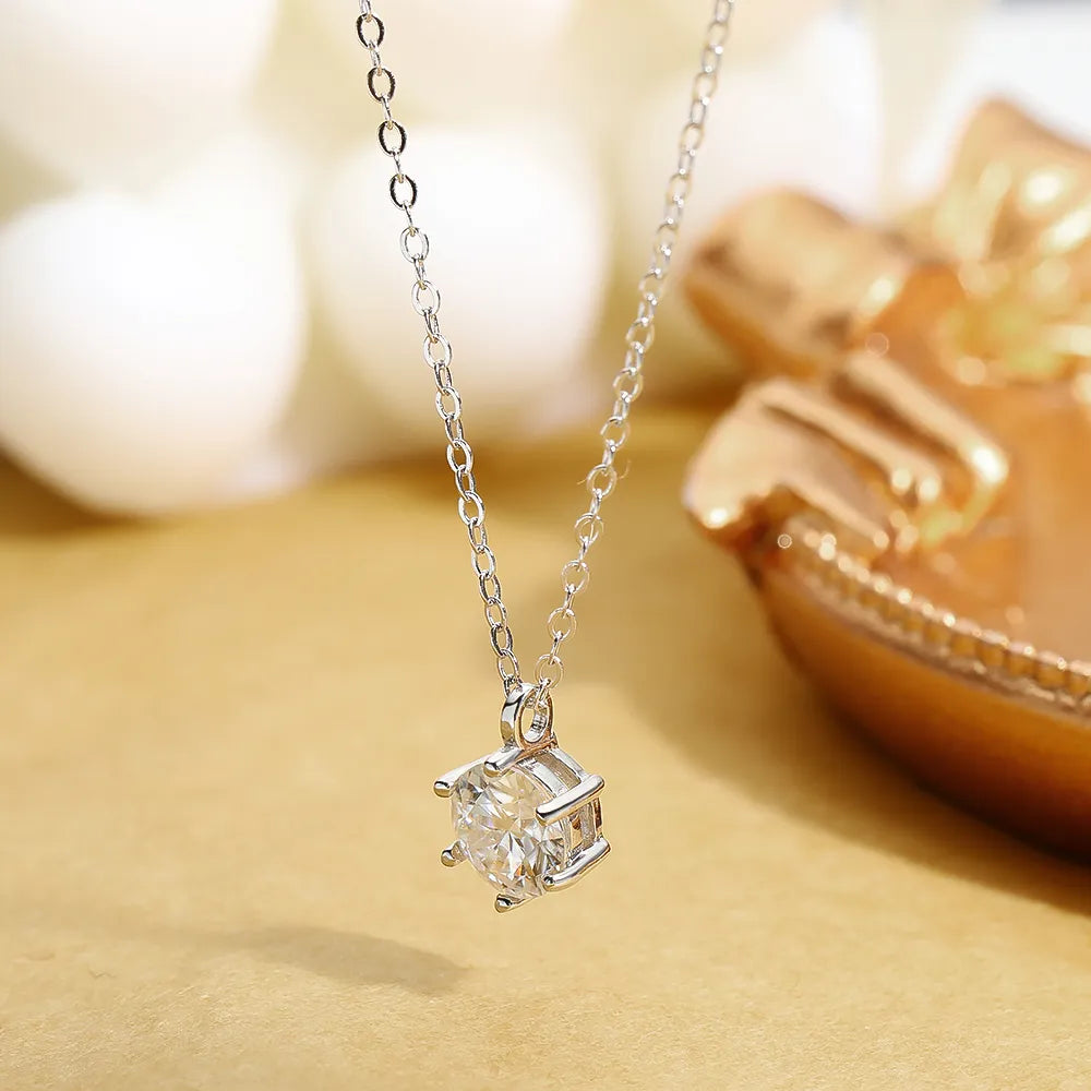 Silver Moissanite Point of Light Necklace