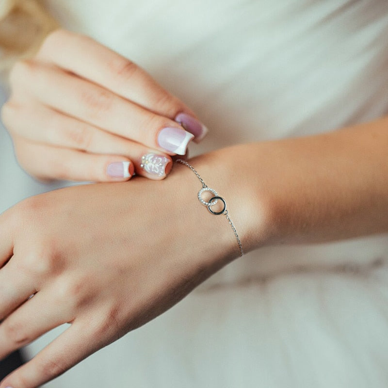 Link of Destiny Bracelet Moissanites and 14k White Gold Plated Silver