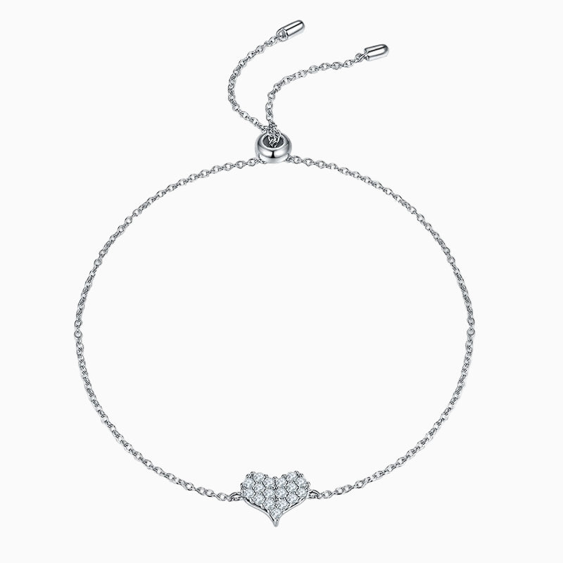 Bracelete Coração Moissanites com prata folheada a ouro branco 14k.