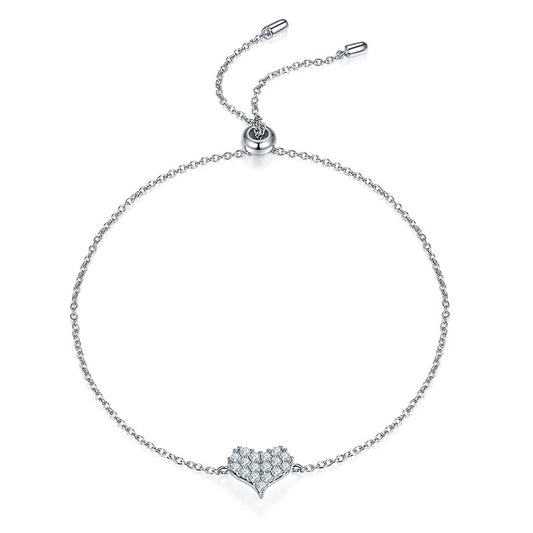 Bracelete Coração Moissanites com prata folheada a ouro branco 14k.