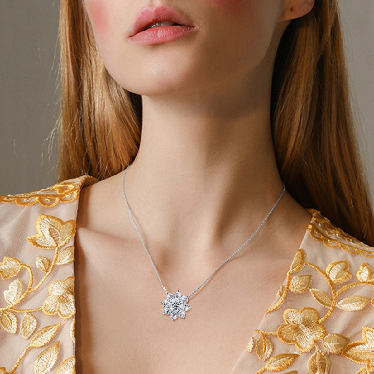 Jasmine Flower Moissanite Necklace in Silver