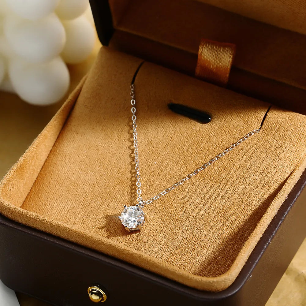 Silver Moissanite Point of Light Necklace
