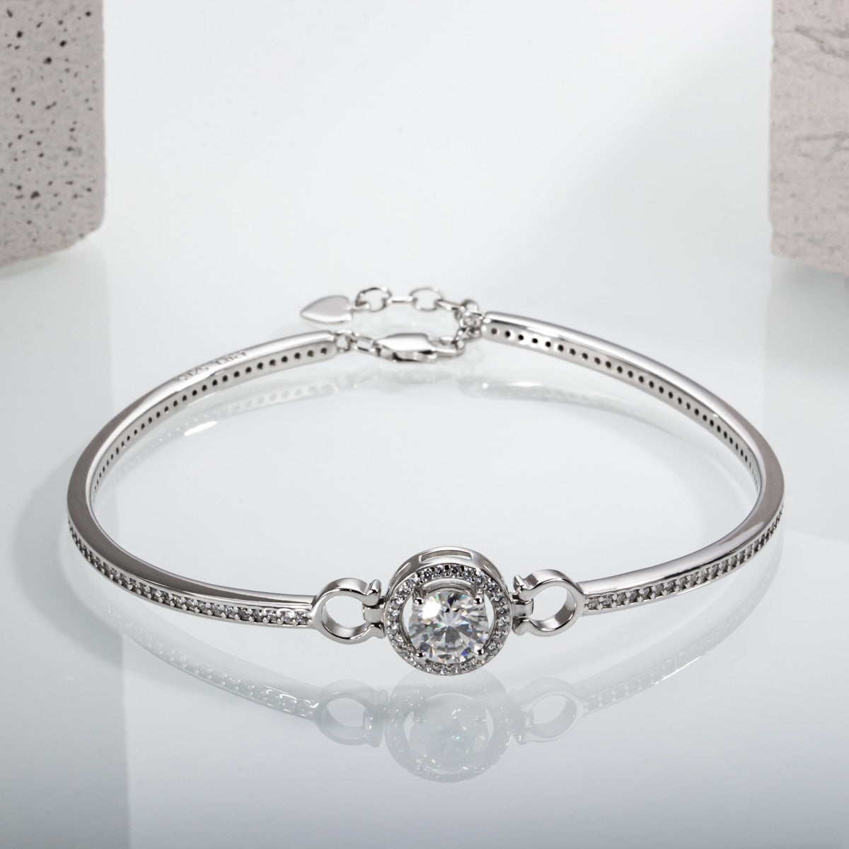 Brilliant Crown Bracelet with Moissanites and 18k White Gold Plated Silver