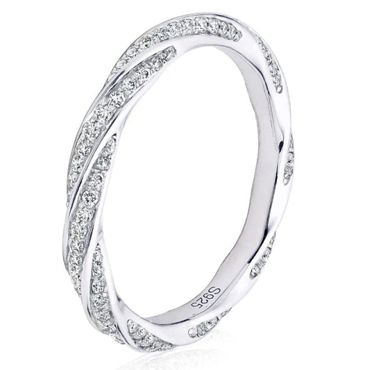 Aliança Trançada Prata 925 Banhada Ouro Branco 18k com Moissanite 2,0ct Corte Redondo.