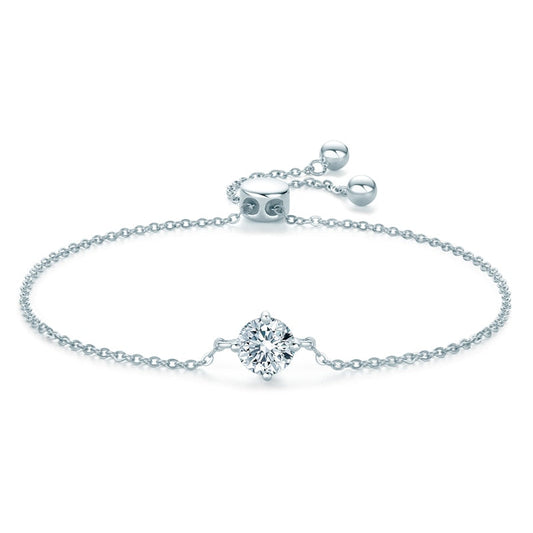 Bracelete de moissanite em prata banhada a ouro branco 14k com ajuste, coleção requintada e brilhante.