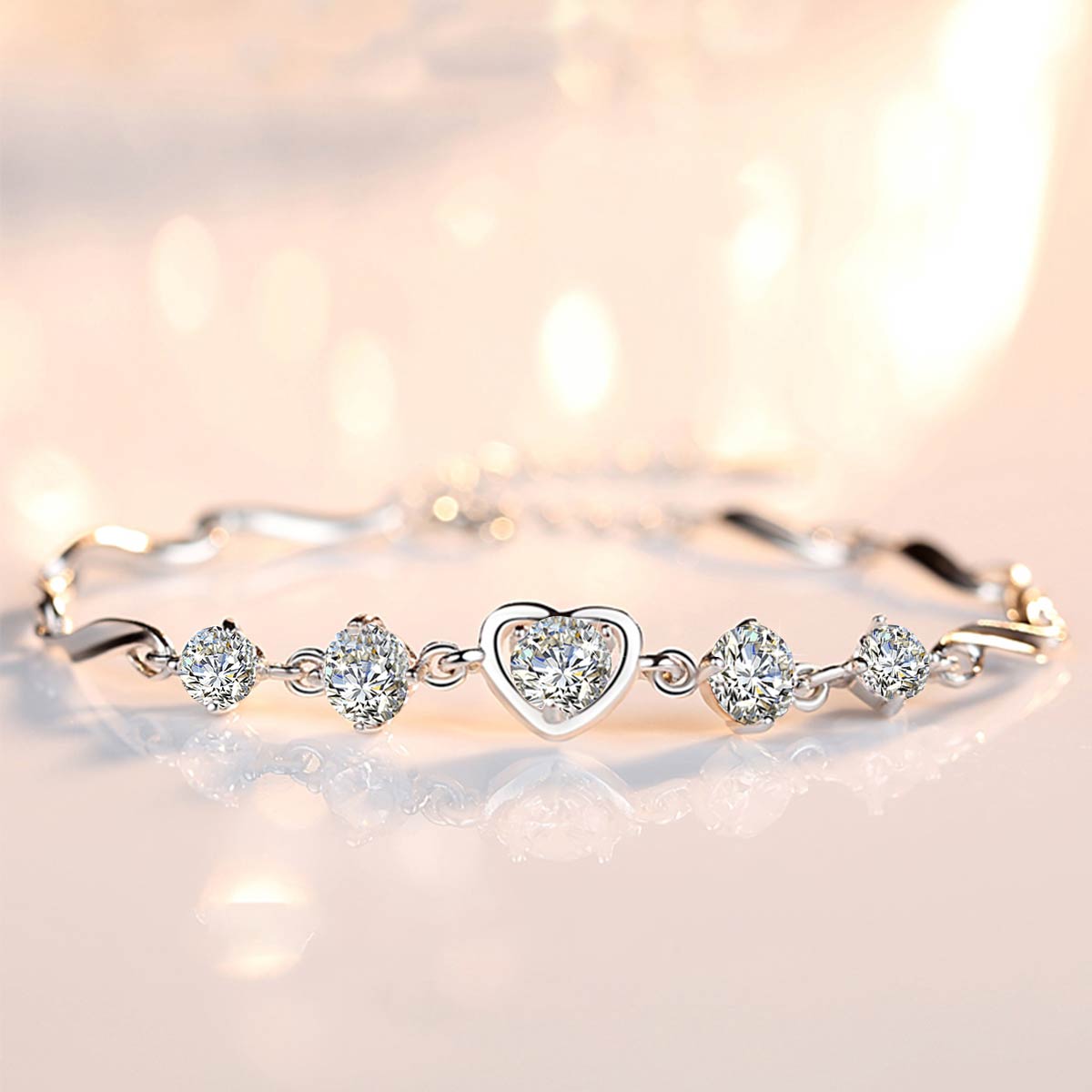 Unique Passion Bracelet with Moissanites and 18k White Gold Plated Silver
