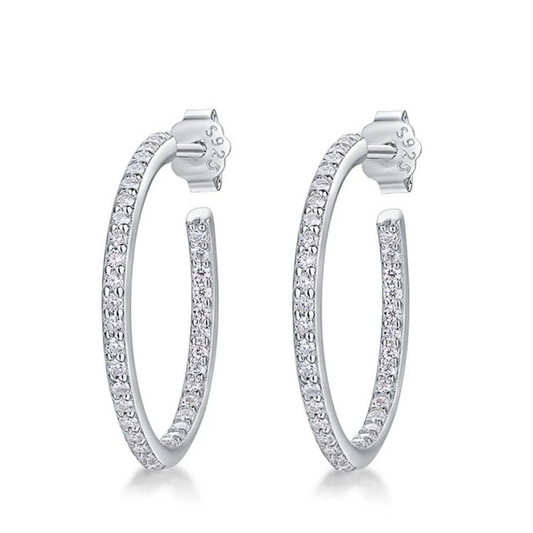 Hoop Earring Studded with Moissanites 18k White Gold Plated