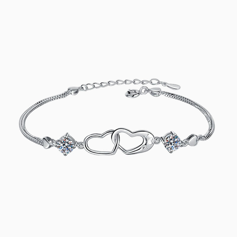 Bracelete Elo de Amor em prata folheada a ouro branco com moissanites e zircônias.