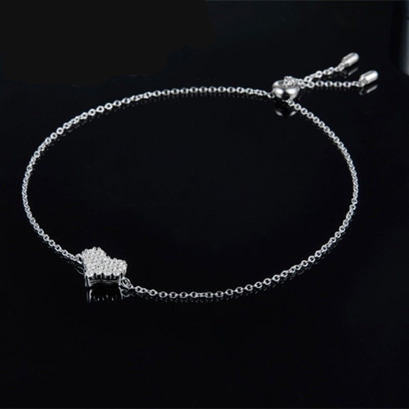 Moissanite Heart Bracelet and 14k White Gold Plated Silver