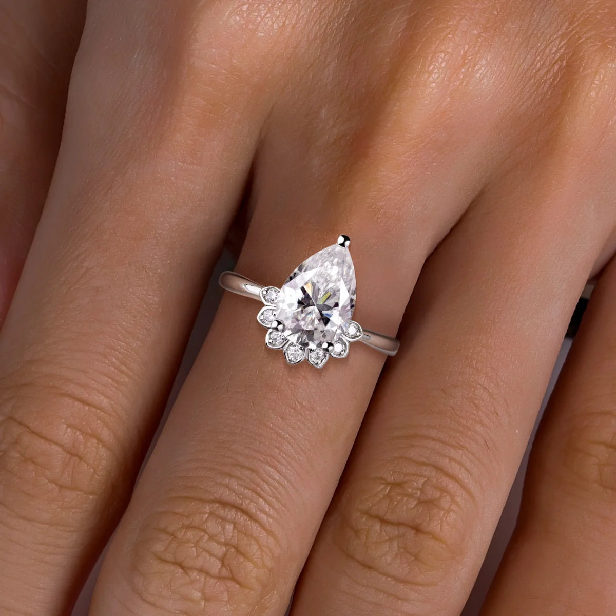 Flower Pear Moissanite Ring