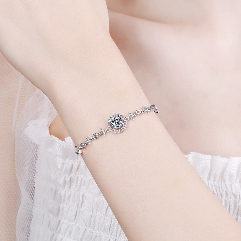 Ice Queen Bracelet Moissanite and Silver Plated in 18k White Gold